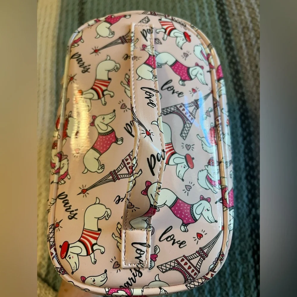 Pardon My French Cute Parisian Dachshund Cosmetic Train Case - Pink